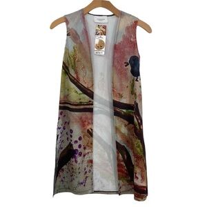Le Galeriste Tweet Vest Cardigan Wearable Art Women Small Pink Purple Sleeveless